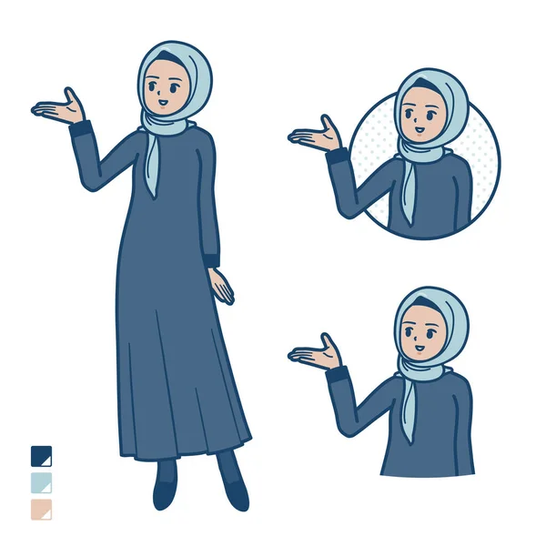 一个阿拉伯妇女 头戴头巾 头戴头巾 带有解说图片 它是矢量艺术 所以很容易编辑 — 图库矢量图片