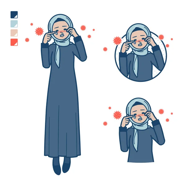 一个阿拉伯女人 头戴头巾 对花粉过敏的图片感到很痛苦 这是个矢量艺术 所以很容易编辑 — 图库矢量图片