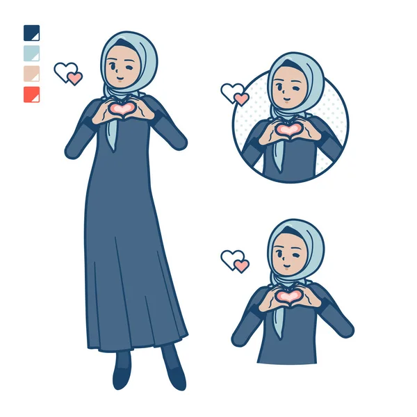 Una Donna Araba Hijab Con Creazione Simbolo Del Cuore Mano — Vettoriale Stock