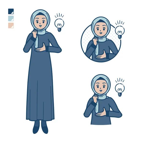 一个阿拉伯女人带着头巾想出了一个图像 它是矢量艺术 所以很容易编辑 — 图库矢量图片