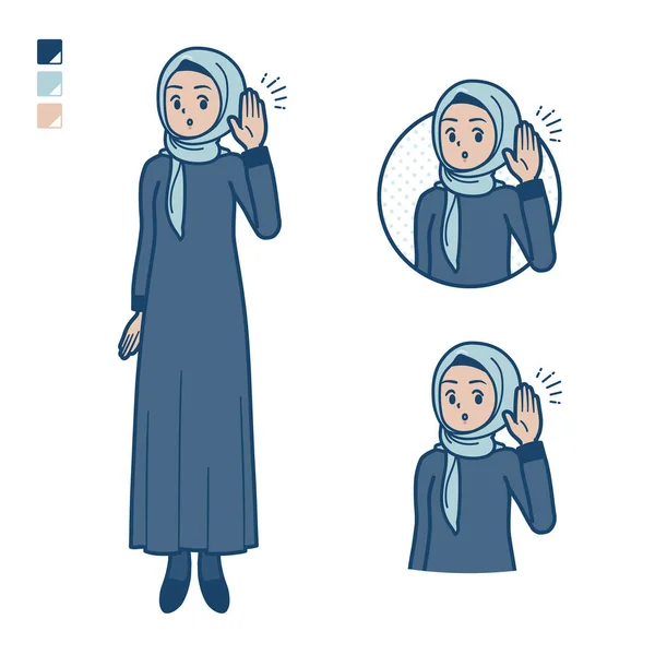 一个阿拉伯女人 头戴头巾 听着图像 它是矢量艺术 所以很容易编辑 — 图库矢量图片