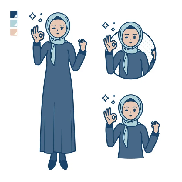 Seorang Wanita Arab Dalam Hijab Dengan Sign Images Vektor Seni - Stok Vektor