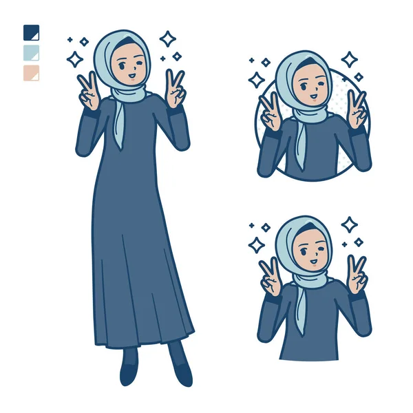 Una Donna Araba Hijab Con Immagini Segno Pace Arte Vettoriale — Vettoriale Stock