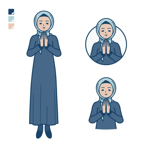 Eine Arabische Frau Hijab Mit Presshänden Gebetsbildern Ist Vektorkunst Einfach — Stockvektor