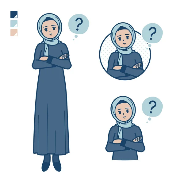 一个阿拉伯女人 头戴头巾 头戴问题图片 它是矢量艺术 所以很容易编辑 — 图库矢量图片