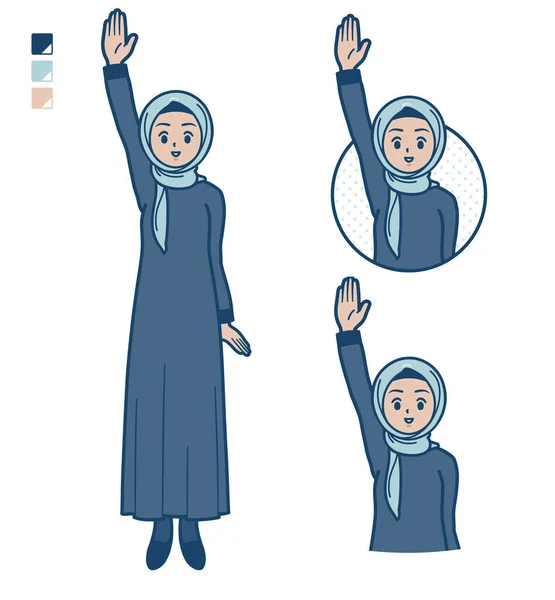 Arabisk Kvinna Hijab Med Höga Handbilder Det Vektorkonst Det Lätt — Stock vektor