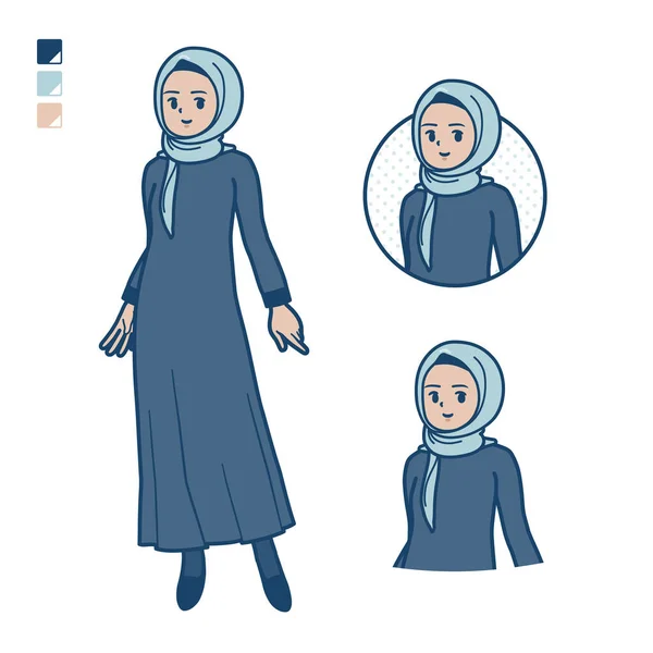 一个阿拉伯女人 头戴头巾 头戴宽松的姿势 这是个矢量艺术 所以很容易编辑 — 图库矢量图片