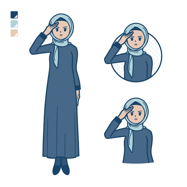 一个头戴头巾 头戴头巾 头戴敬礼图案的阿拉伯女人 它是矢量艺术 所以很容易编辑 — 图库矢量图片