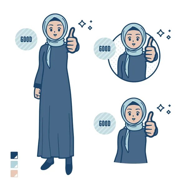 Seorang Wanita Arab Dalam Hijab Dengan Thumbs Images Vektor Seni - Stok Vektor