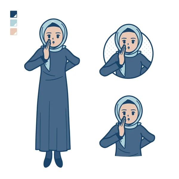一个阿拉伯女人 头戴头巾 带着窃窃私语的图片 它是矢量艺术 所以很容易编辑 — 图库矢量图片