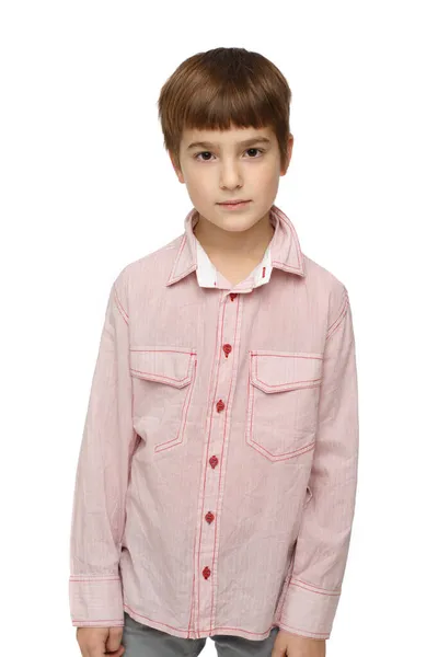 Menino Bonito Camisa Casual Isolado Fundo Branco — Fotografia de Stock