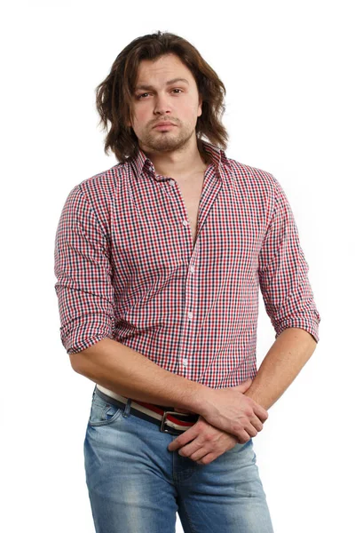 Nice Guy Long Hair Isolated White Background — 스톡 사진