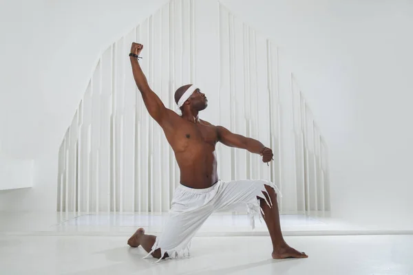 Black Man Afro Dancer White Shorts Bandages Bright Room Royalty Free Stock Photos