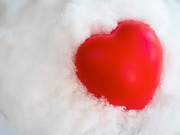 Red Heart White Snow Concept Love Passion Kindness Valentine Day — Stock Photo, Image