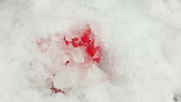 Varmt Hjerte Smelter Sne Tæt Det Røde Hjerte Hvid Sne – Stock-video