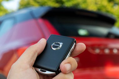 Istanbul, Turkey - August 24 2022 : Volvo XC40 Recharge is a pure electric SUV model manufactured by Volvo Cars.