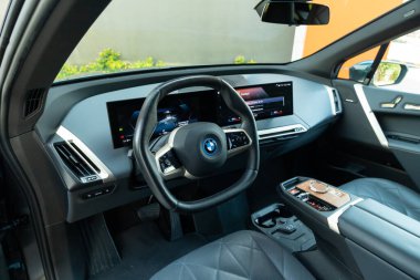 Istanbul, Turkey - August 30 2022 : BMW iX is a battery-electric mid-size luxury crossover SUV manufactured and marketed by the German automobile manufacturer BMW.