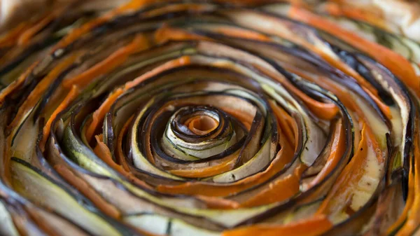 Close Spiral Vegetable Tart Made Carrots Zucchinis Eggplant Spain — Photo