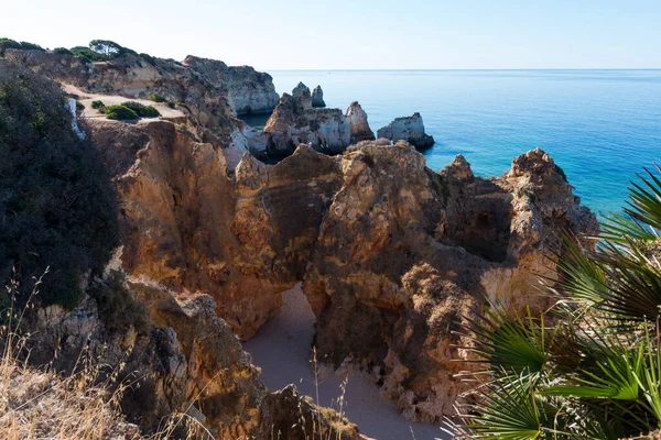 Plaża Algarve Wapienia Naturalnego Pięknych Kształtach Portugalię Europa — Zdjęcie stockowe