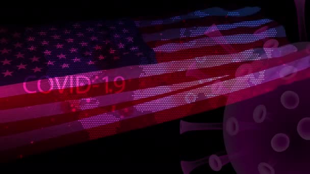 Covid Továbbra Örvénylik Háttérben Egy Folyamatos Csapkodó Zászló — Stock videók