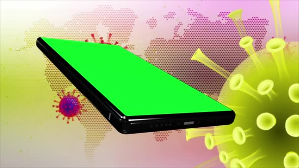 Mobile Phone Green Screen Swirl Background Infected Covid Continually Spinning — Stockvideo