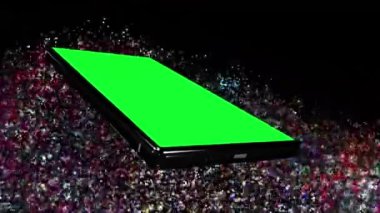 Cep telefonu yeşil ekranlı renkli bir arkaplanda döner.