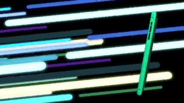 Cep telefonu yeşil ekranlı renkli bir arkaplanda döner.