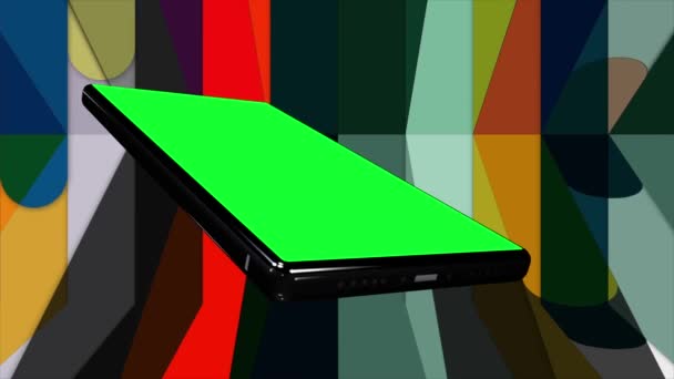 Telefone Celular Gira Fundo Colorido Tela Verde — Vídeo de Stock