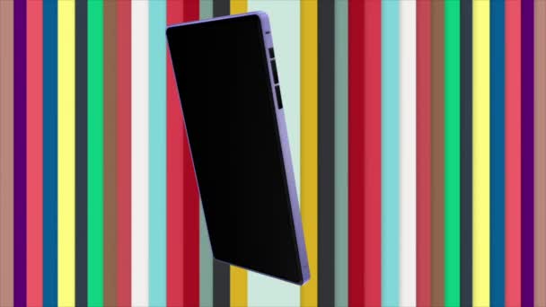 Cep Telefonları Renkli Bir Arkaplanda Döner Ekrandan Simgeler Fışkırır — Stok video