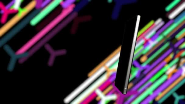 Mobile Phones Swirl Colorful Background Letters Streaking Out Screen — Stock Video