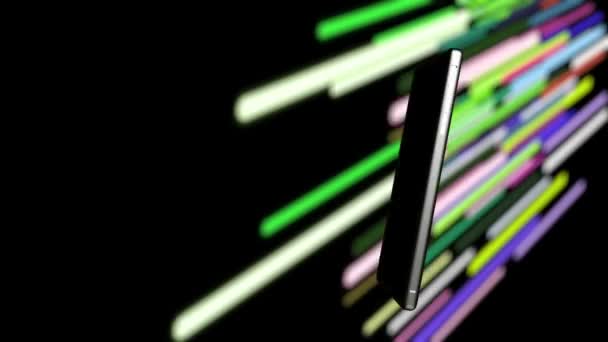 Telefones Celulares Rodar Fundo Colorido Com Letras Estrias Para Fora — Vídeo de Stock