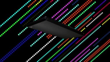 Cep telefonu renkli çizgilerin arka planında dolaşır.