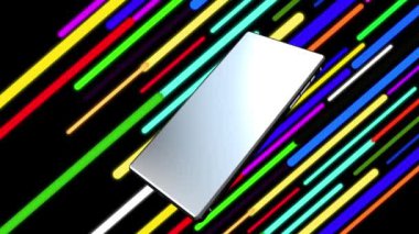 Cep telefonları, neon ışık çizgileri sürekli hareket ederken arka planda döner..