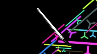 Cep telefonları, neon ışık çizgileri sürekli hareket ederken arka planda döner..