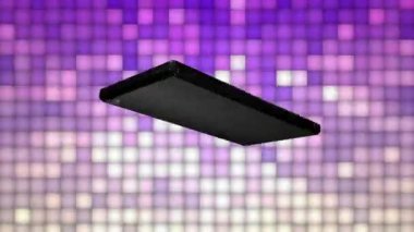 Cep telefonu renkli bir arkaplanda döner ve içindeki ekran yeşildir..