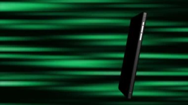 Renkli bir arkaplanda cep telefonu kıvrımları, ekrandan süzülen harfler, modern görünümlü..