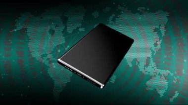 Cep telefonu yeşil bir dünya haritasına bağlandı ve içinde yeşil olarak açıldı..