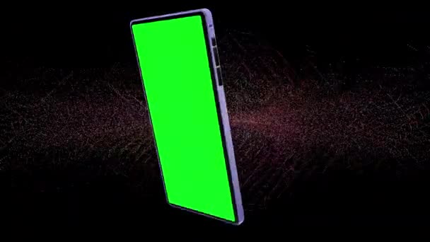 Mobiltelefone Wirbeln Auf Einem Hintergrund Mit Bunten Linien Und Symbolen — Stockvideo