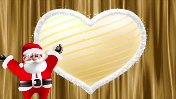 Kerstman Toont Zijn Vreugde Met Een Felgekleurde Hart Het Centrum — Stockvideo