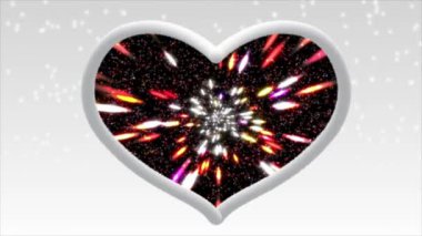 Renkli sisli beyaz kalp ve içinde ışık parlak ve güzel görünüyordu..