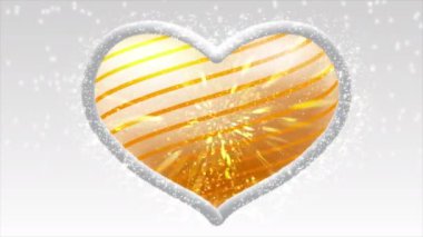 Merkezinde beyaz kürkü olan bir kalp ve içinde parlak renkli bir ışık demeti hareket ediyordu..