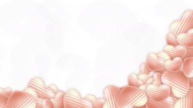 Beyaz arka planda renkli kalpler var. Soru işaretleri tüm uzaya yayılmış durumda..