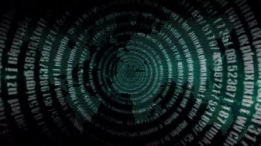 Dünya haritası arkaplanındaki bir çember çizgisi üzerinde sürekli rastgele sayılar.