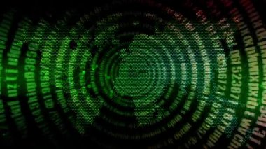 Dünya haritası arkaplanındaki bir çember çizgisi üzerinde sürekli rastgele sayılar.