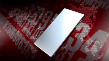 Bir cep telefonu arka planda sürekli rastgele numaralar içeren bir dünya haritası ile hareket eder.