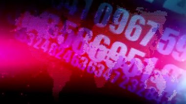 Renkli bir dünya haritası arka planında sürekli rastgele numaralar.