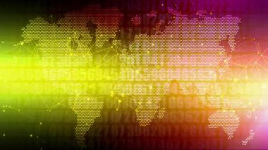 Renkli bir dünya haritası arka planında sürekli rastgele numaralar.