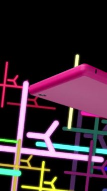 Telefon renkli bir arkaplanda, parlak görünüyor, modern ve güzel görünüyor..