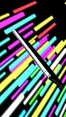 Parlayan neon hatlarının arka planında yeşil ekran olan bir cep telefonu sürekli hareket halinde görünür..