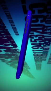 Arkaplanda yeşil ekranlı cep telefonu. Renkli arkaplanda sürekli rastgele numaralar var..